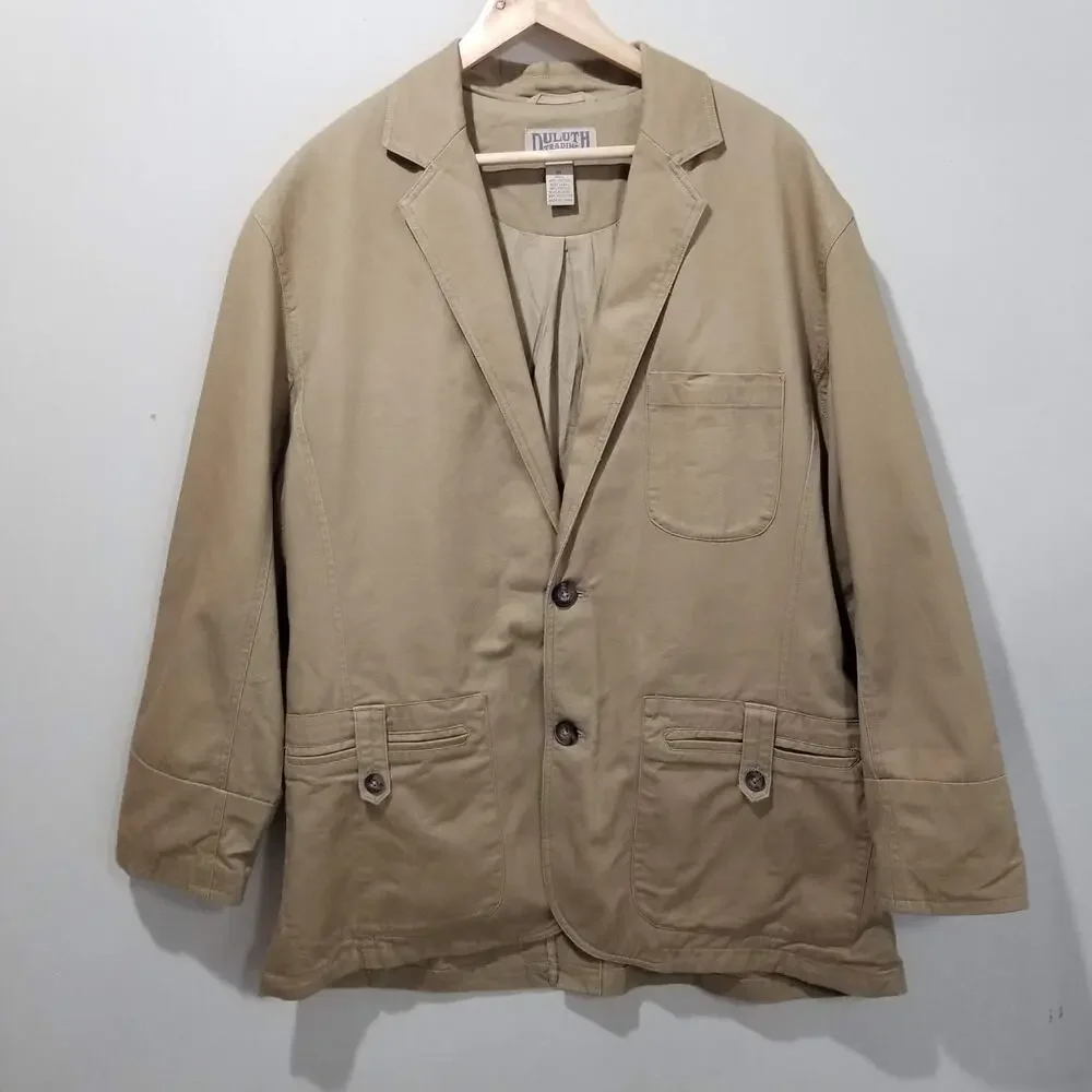Duluth Trading Blazer Mens XL Tan Cotton Canvas Utility Travel Work Jacket Chore